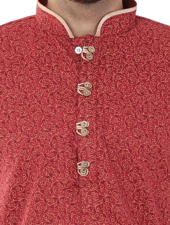 maroon cotton blend kurta pyjama ethnic wear set - 20058530 - Standard Image - 3