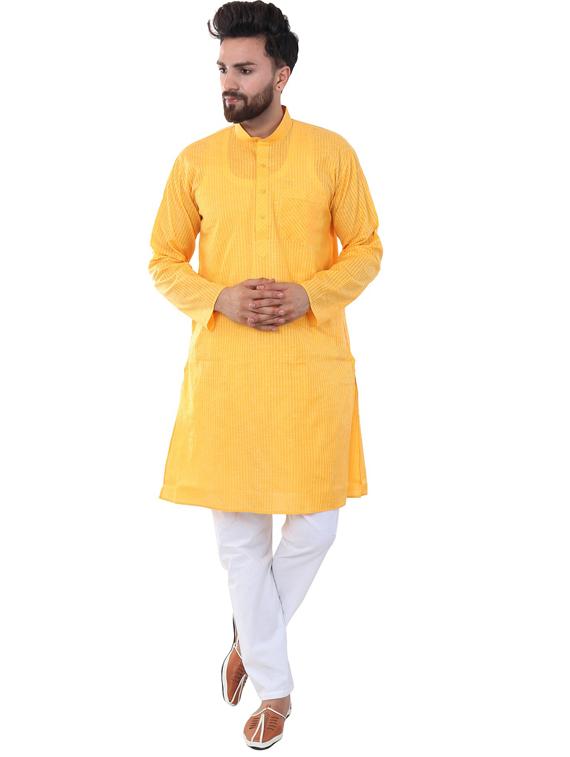 yellow cotton blend kurta pyjama ethnic wear set - 20058544 - Zoom Image - 0