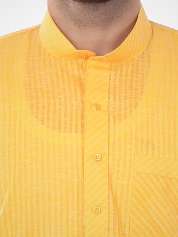 yellow cotton blend kurta pyjama ethnic wear set - 20058544 - Standard Image - 3