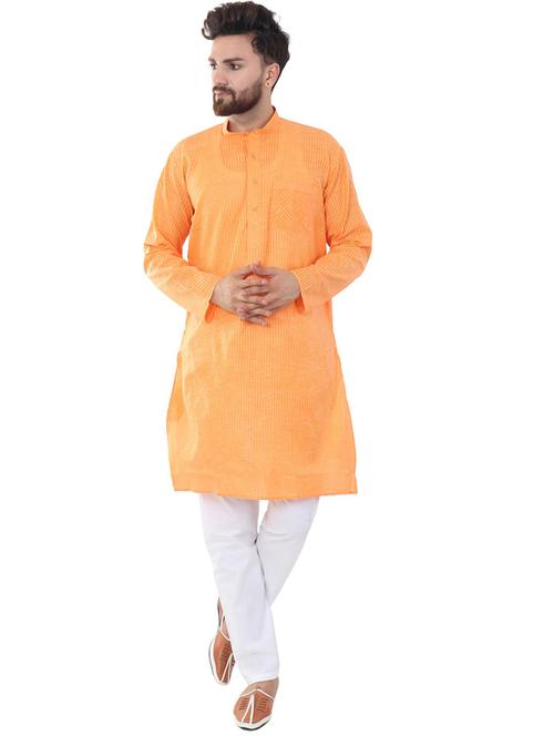 orange cotton blend kurta pyjama ethnic wear set - 20058548 - Standard Image - 0