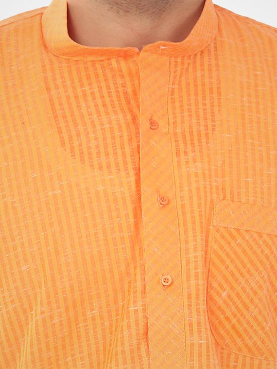 orange cotton blend kurta pyjama ethnic wear set - 20058548 - Standard Image - 3