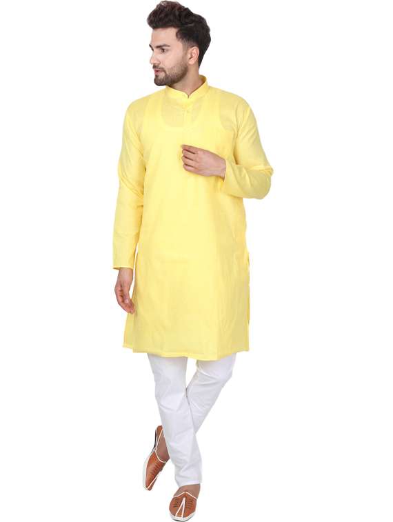 yellow cotton blend kurta pyjama ethnic wear set - 20058557 - Zoom Image - 0