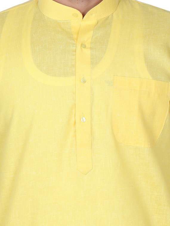 yellow cotton blend kurta pyjama ethnic wear set - 20058557 - Standard Image - 3