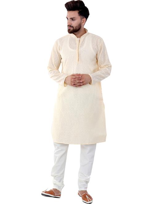 yellow cotton blend kurta pyjama ethnic wear set - 20058577 - Standard Image - 0
