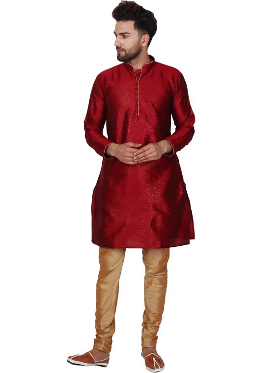 maroon silk blend kurta pyjama ethnic wear set - 20058597 - Zoom Image - 0