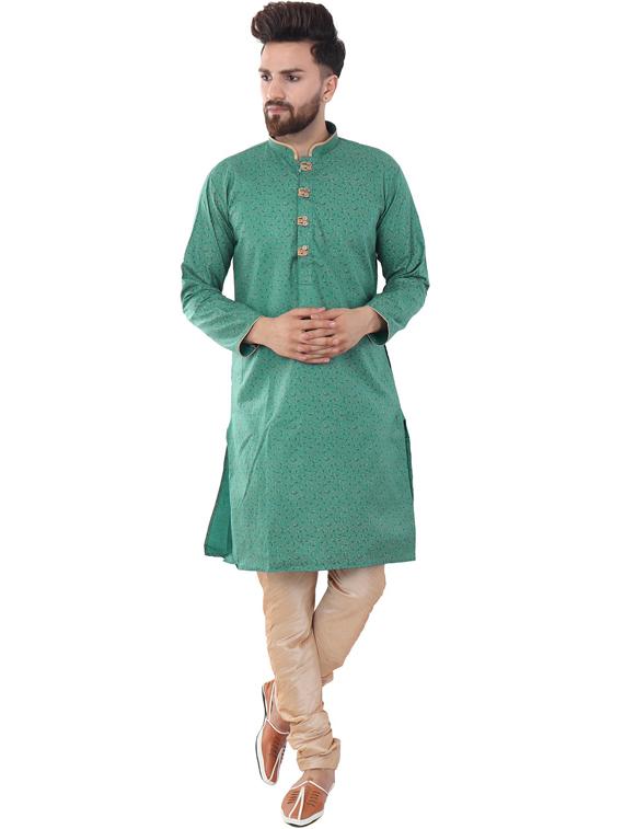 green cotton blend kurta pyjama ethnic wear set - 20058601 - Zoom Image - 0