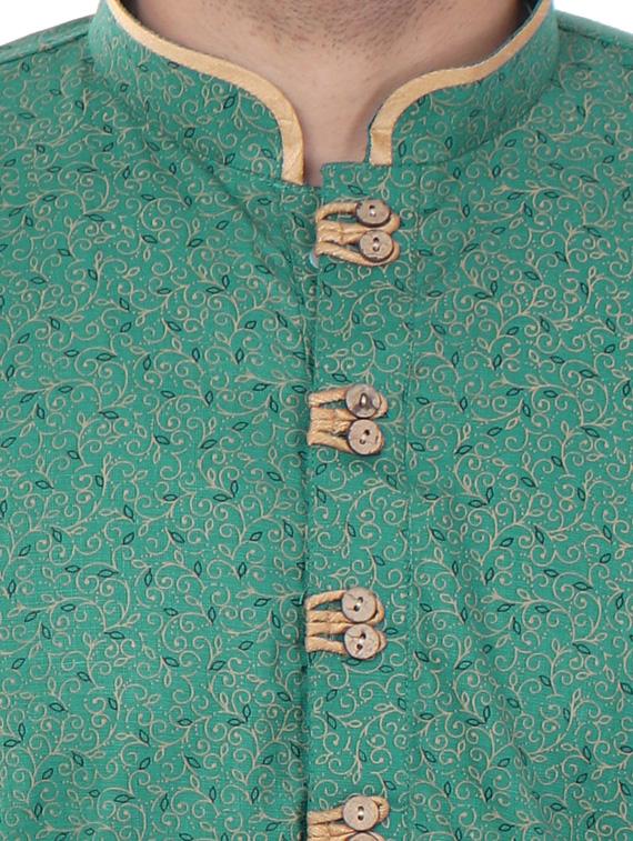 green cotton blend kurta pyjama ethnic wear set - 20058601 - Standard Image - 3