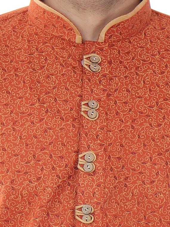 orange cotton blend kurta pyjama ethnic wear set - 20058603 - Standard Image - 3