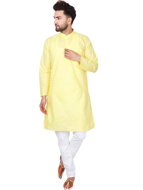 yellow cotton blend kurta pyjama ethnic wear set - 20058610 - Zoom Image - 0