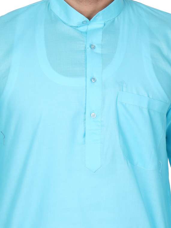 light blue cotton blend kurta pyjama ethnic wear set - 20058612 - Standard Image - 3