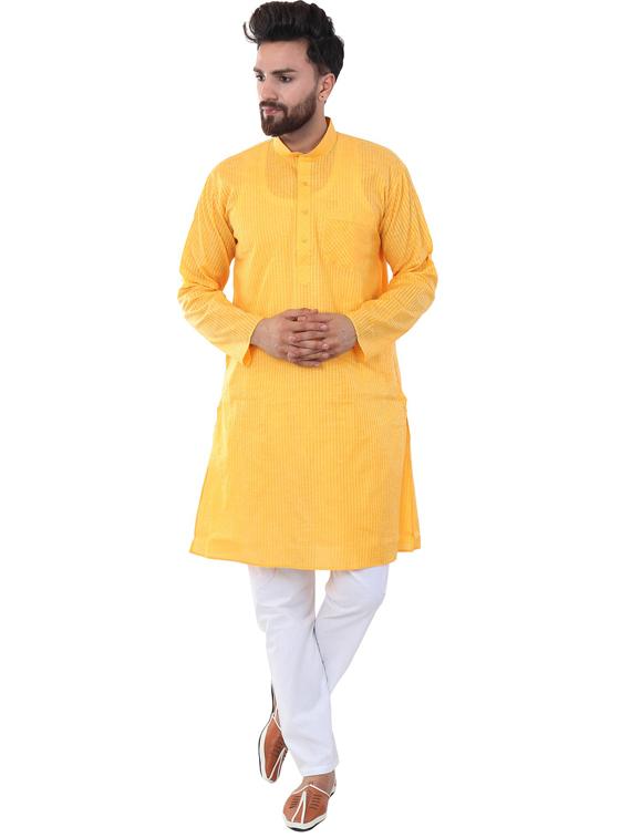 yellow cotton blend kurta pyjama ethnic wear set - 20058614 - Zoom Image - 0