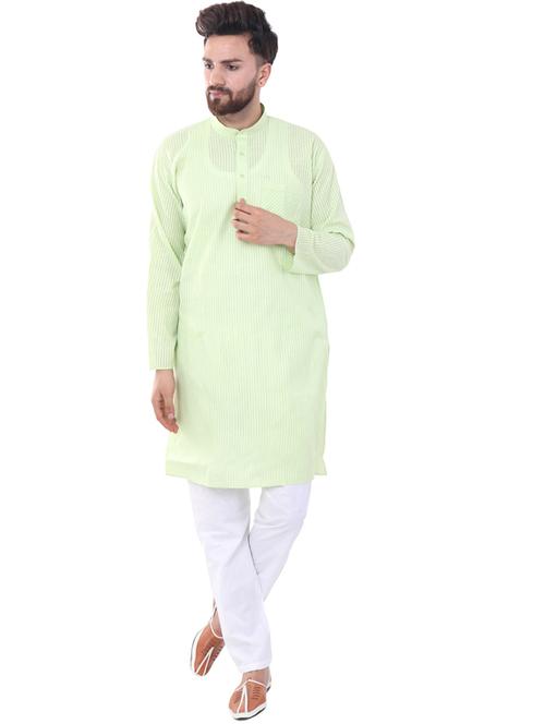 green cotton blend kurta pyjama ethnic wear set - 20058615 - Standard Image - 0