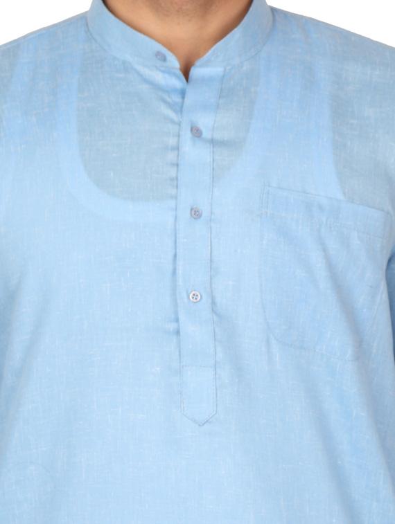 light blue cotton blend kurta pyjama ethnic wear set - 20058623 - Standard Image - 3