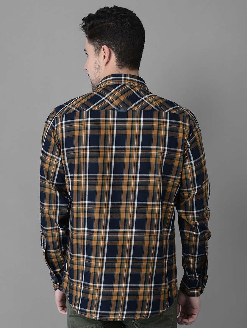 canary london mustard indigo checked slim fit casual shirt - 20059274 -  Standard Image - 3