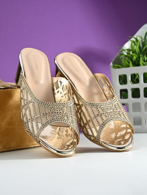 gold synthetic slip on sandals - 20059788 -  Standard Image - 0