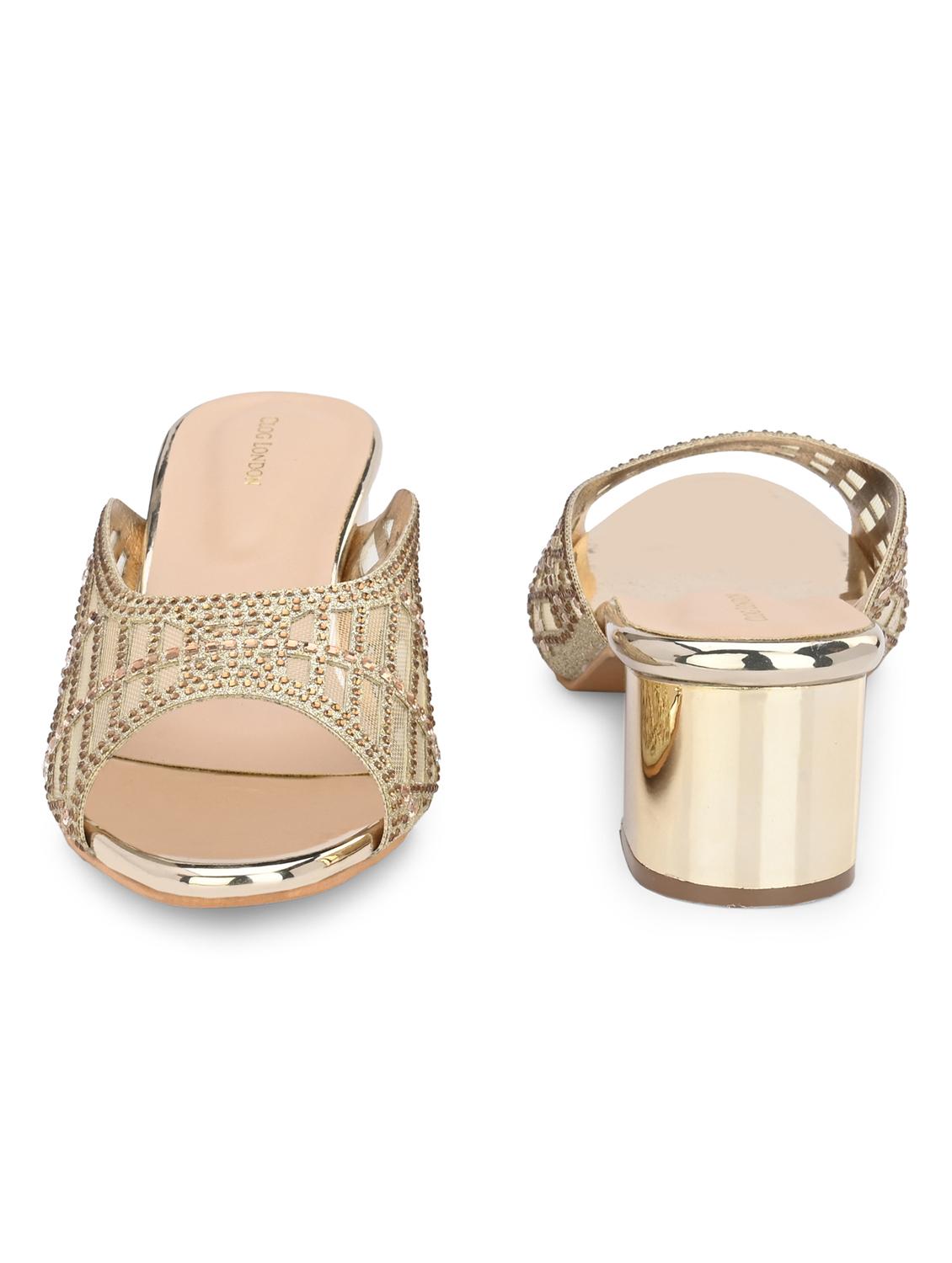 gold synthetic slip on sandals - 20059788 - Standard Image - 5