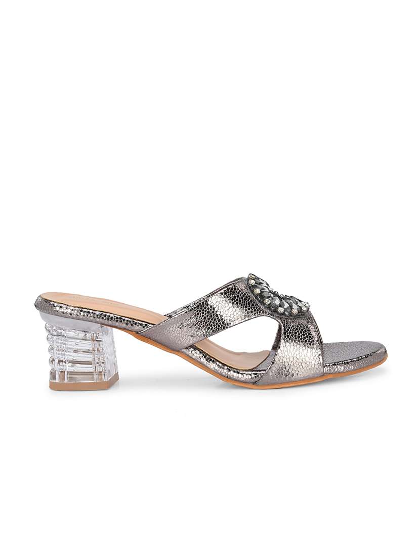 grey synthetic slip on sandals - 20059824 -  Standard Image - 3