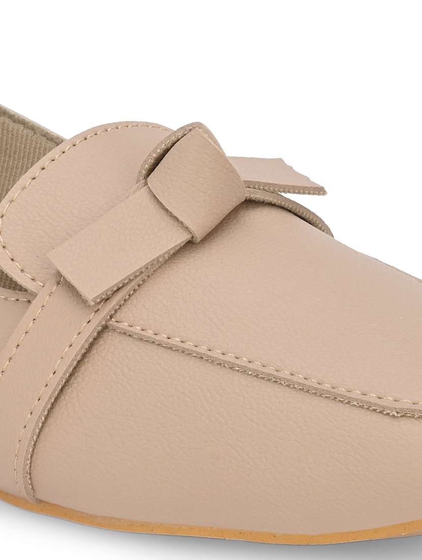 Beige Synthetic Slip On Loafers