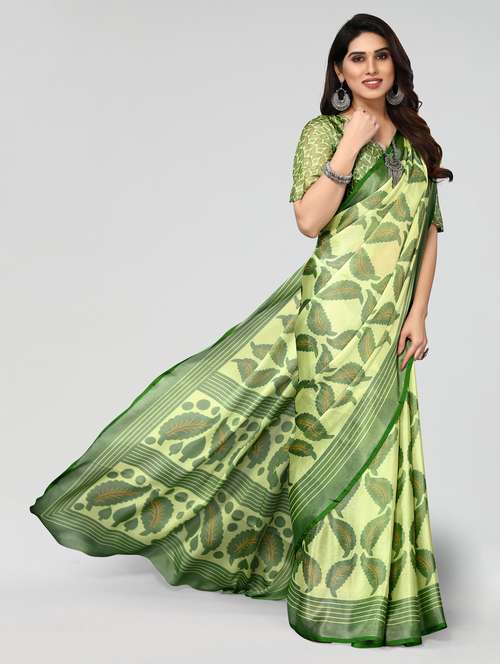 light green chiffon printed saree with blouse - 20060968 - Standard Image - 0
