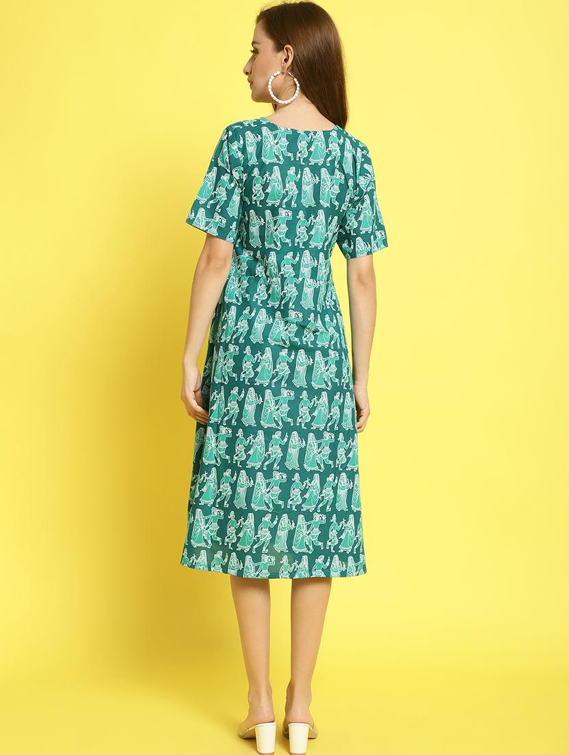 green printed a-line ethnic dress - 20061607 - Standard Image - 3