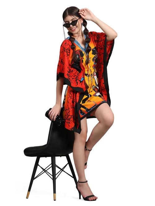 orange & yellow relaxed fit printed kaftan dress - 20061691 -  Standard Image - 0