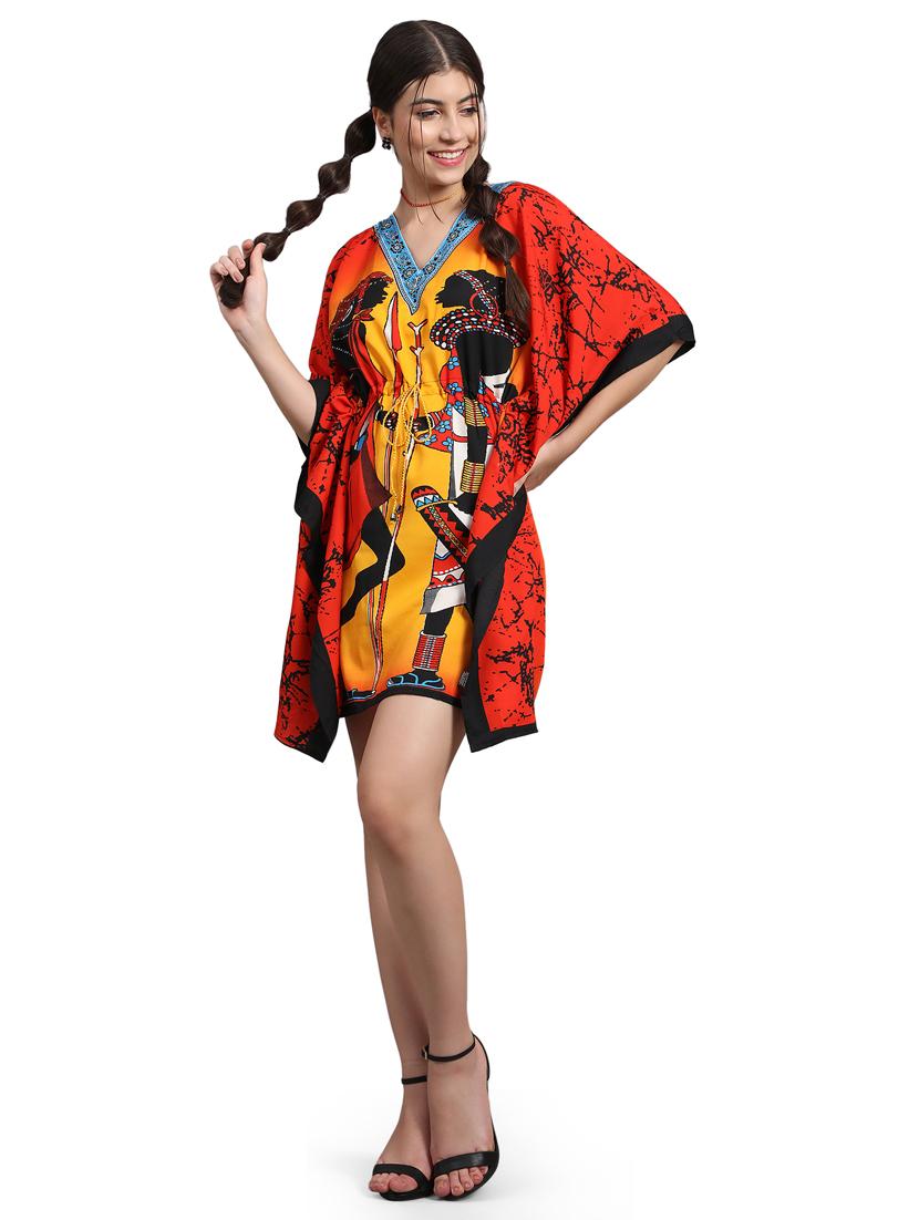 orange & yellow relaxed fit printed kaftan dress - 20061691 - Standard Image - 3