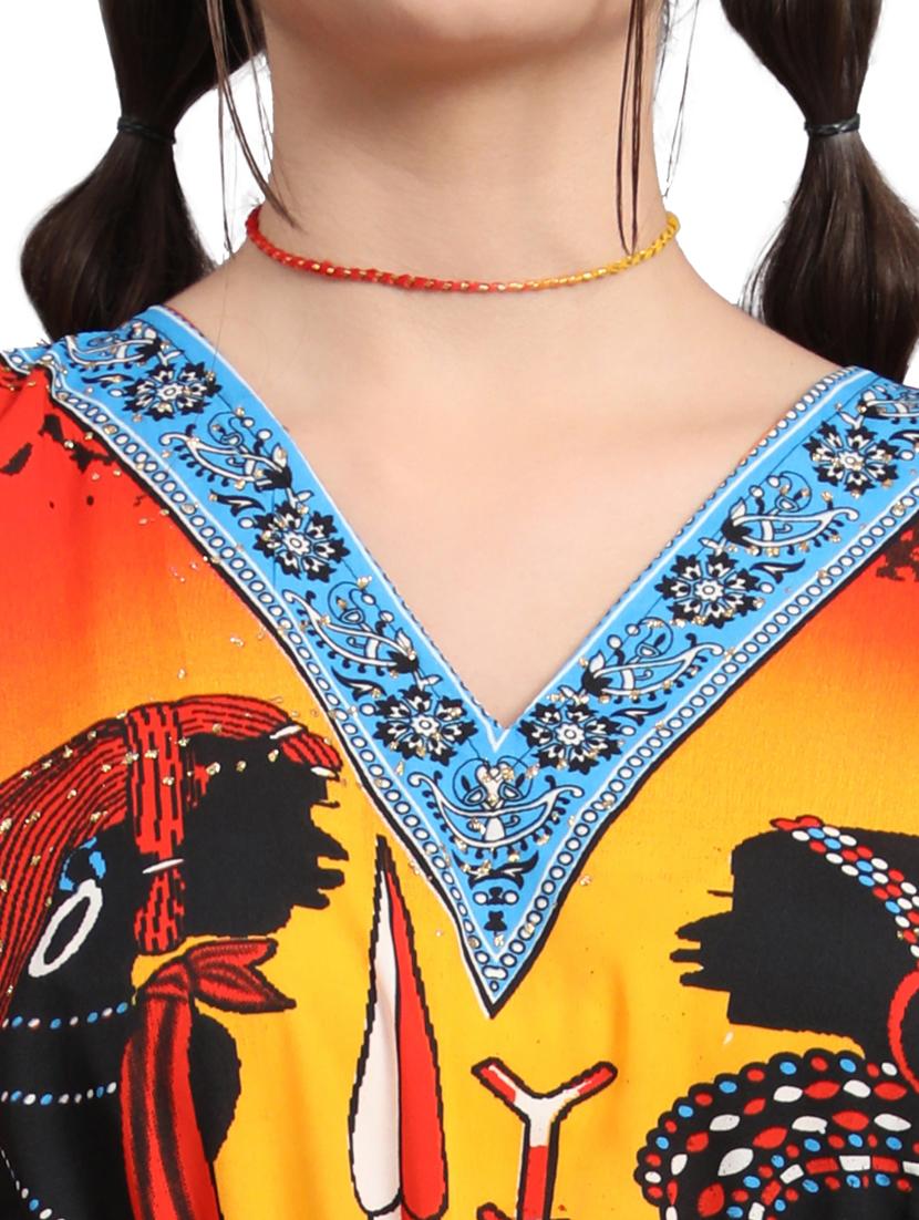 orange & yellow relaxed fit printed kaftan dress - 20061691 - Standard Image - 5