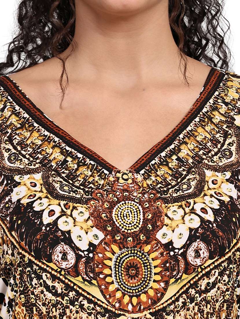 brown relaxed fit  animal print v-neck kaftan dress - 20061701 -  Standard Image - 5