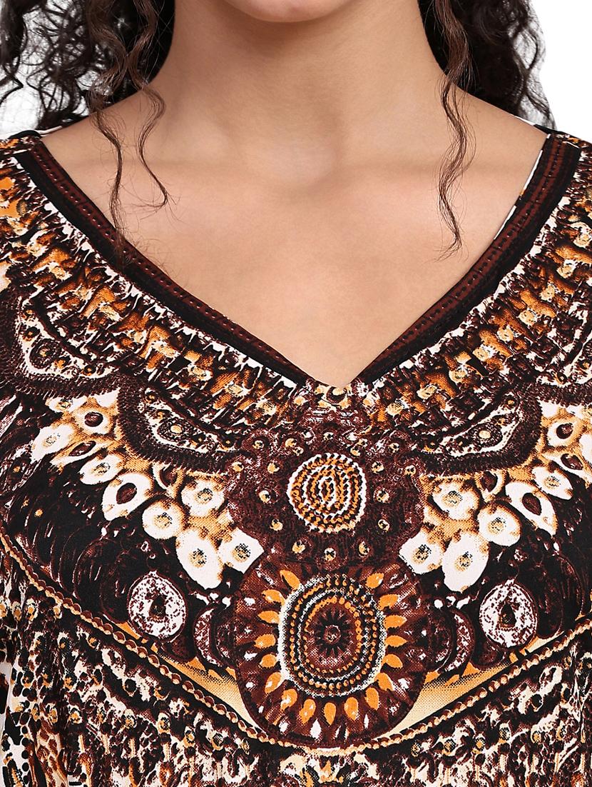 brown relaxed fit animal print kaftan dress - 20061702 - Standard Image - 5