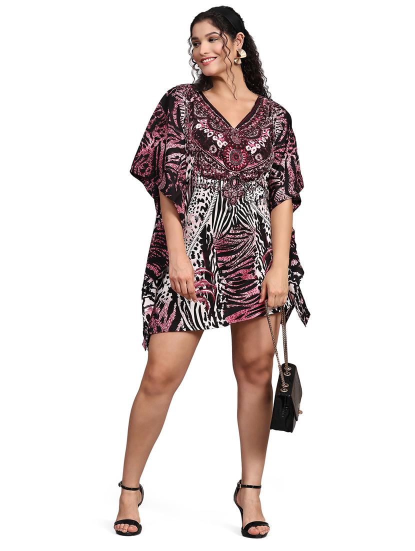 pink relaxed fit animal print kaftan dress - 20061703 - Zoom Image - 0