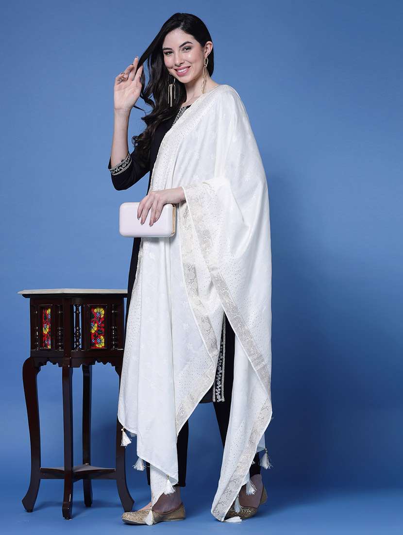 self design embellished dupatta - 20064228 -  Standard Image - 3