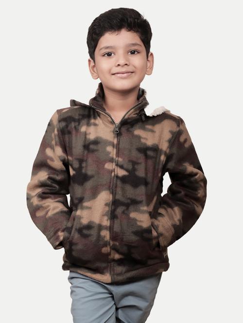 boys brown camouflage long sleeve hooded jacket - 20066839 -  Standard Image - 0