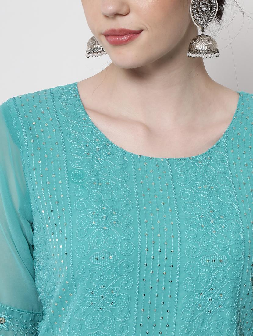 round neck tonal embroidered straight kurta - 20067046 - Standard Image - 5