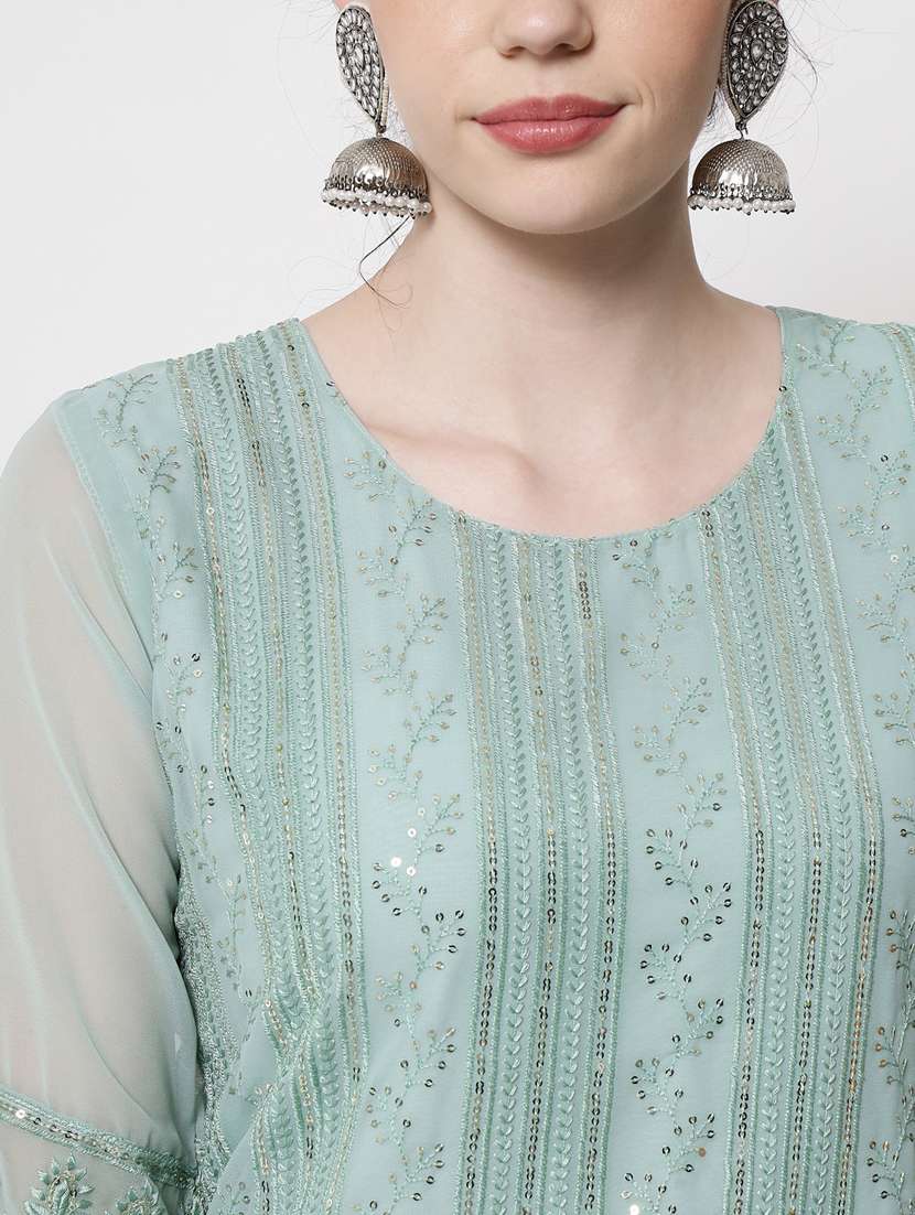 round neck tonal embroidered straight kurta - 20067055 -  Standard Image - 5