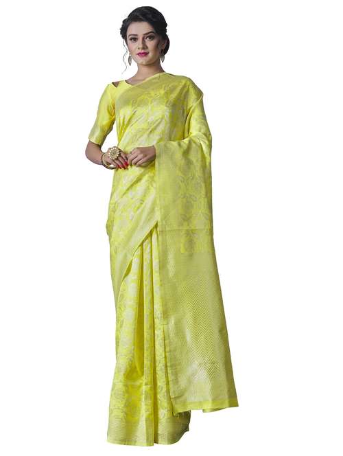 yellow silk banarasi saree with blouse - 20067678 -  Standard Image - 0
