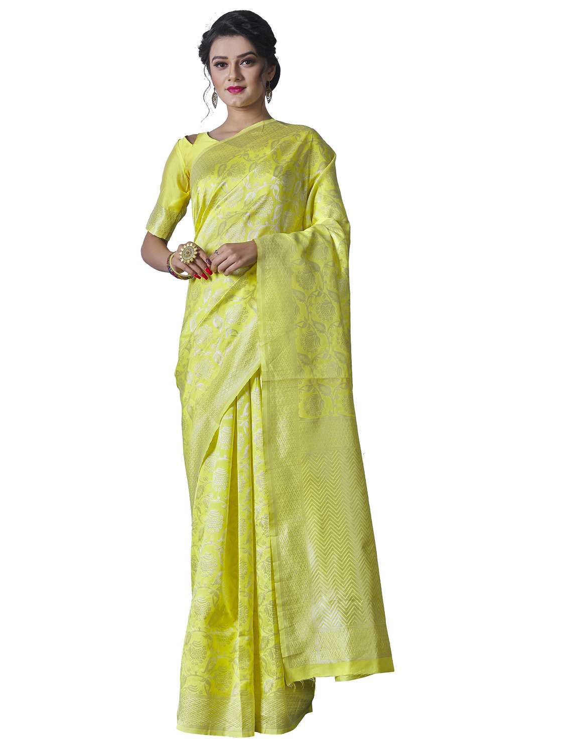 yellow silk banarasi saree with blouse - 20067678 -  Zoom Image - 0