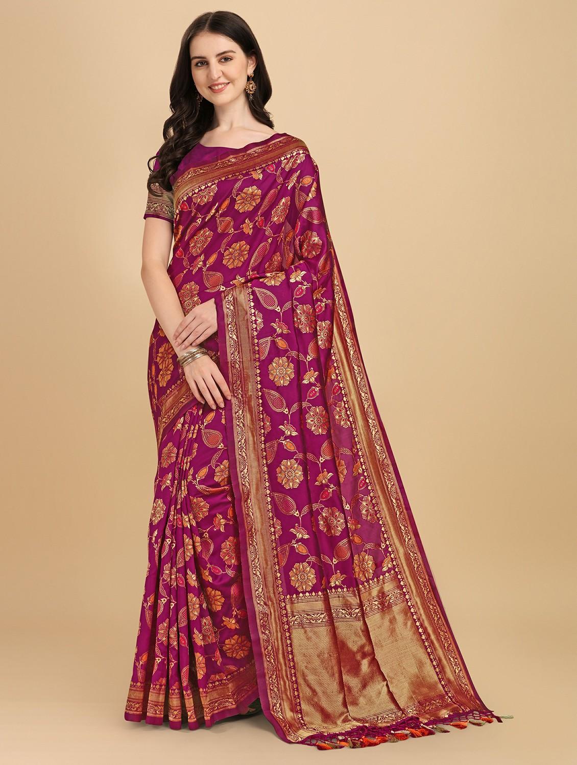 purple silk banarasi saree with blouse - 20067684 - Zoom Image - 0