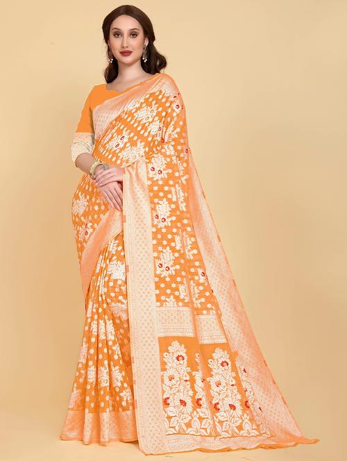 orange banarasi saree with blouse - 20067713 - Standard Image - 0