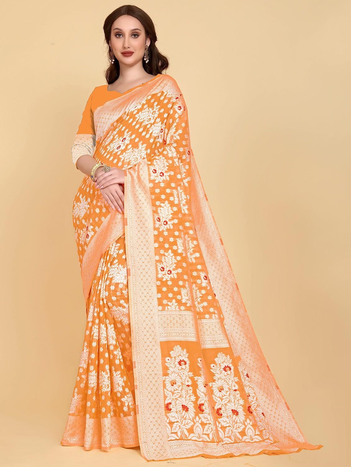 orange banarasi saree with blouse - 20067713 - Zoom Image - 0