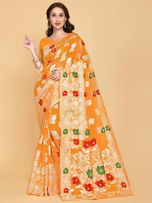 orange banarasi saree with blouse - 20067722 - Standard Image - 0