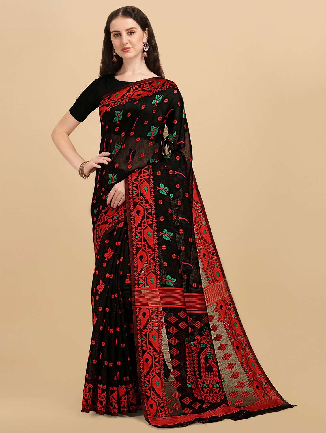 black jamadani saree with blouse - 20067738 -  Zoom Image - 0