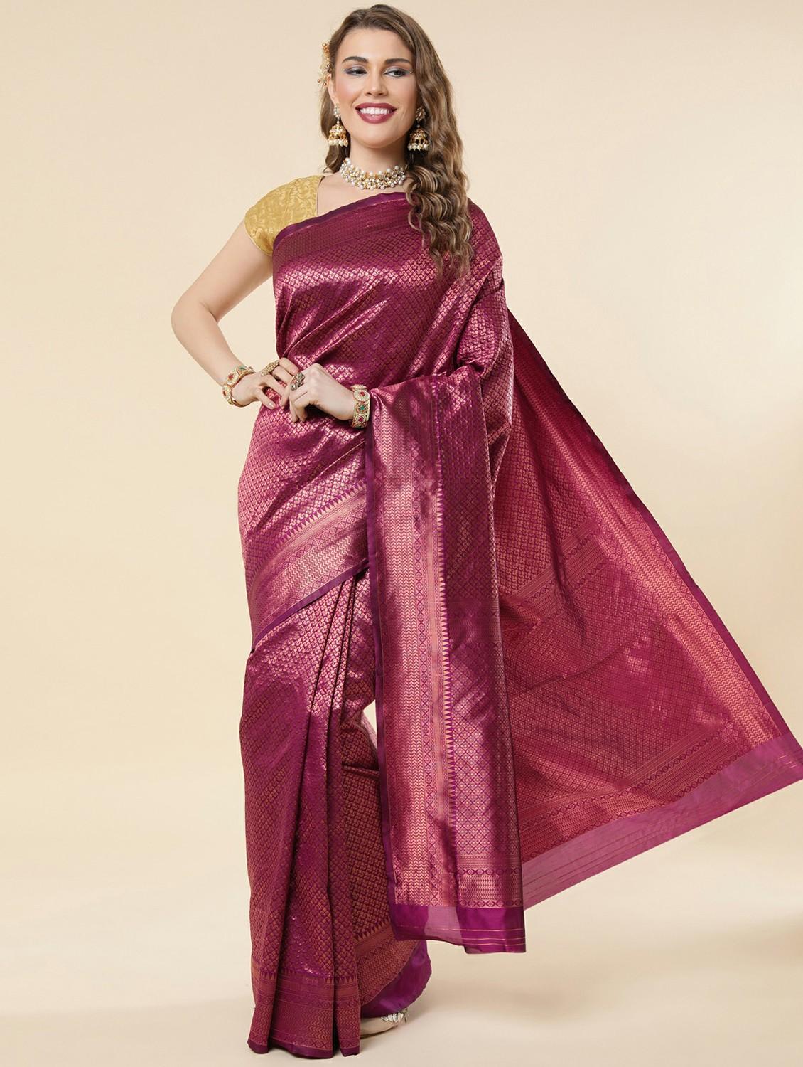purple banarasi saree with blouse - 20067741 - Zoom Image - 0