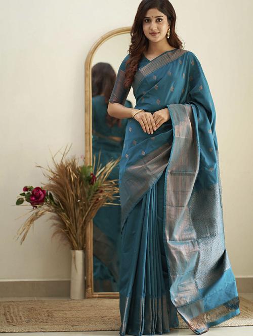 blue banarasi saree with blouse - 20067746 - Standard Image - 0