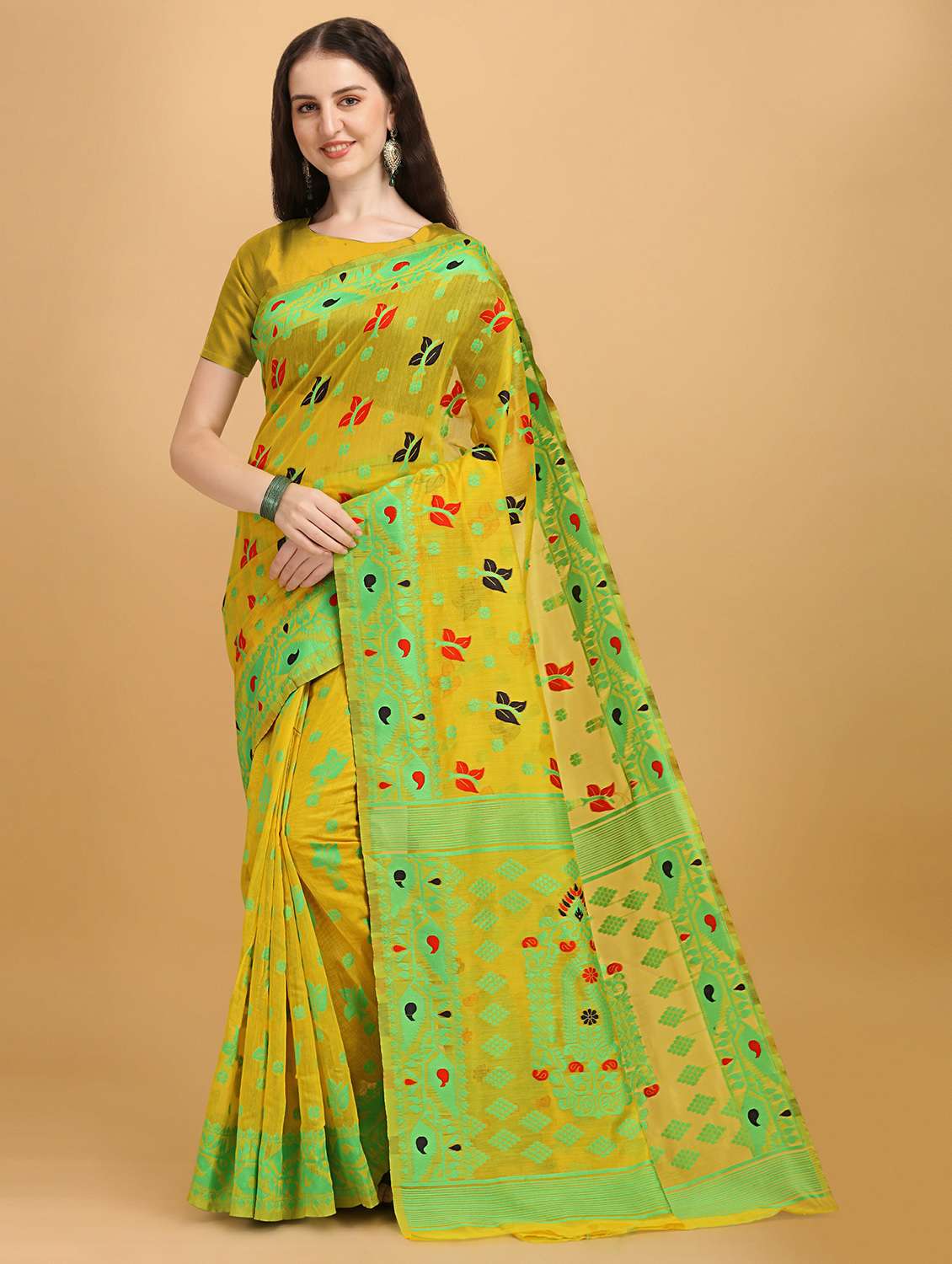 yellow jamdani saree with blouse - 20067753 - Zoom Image - 0