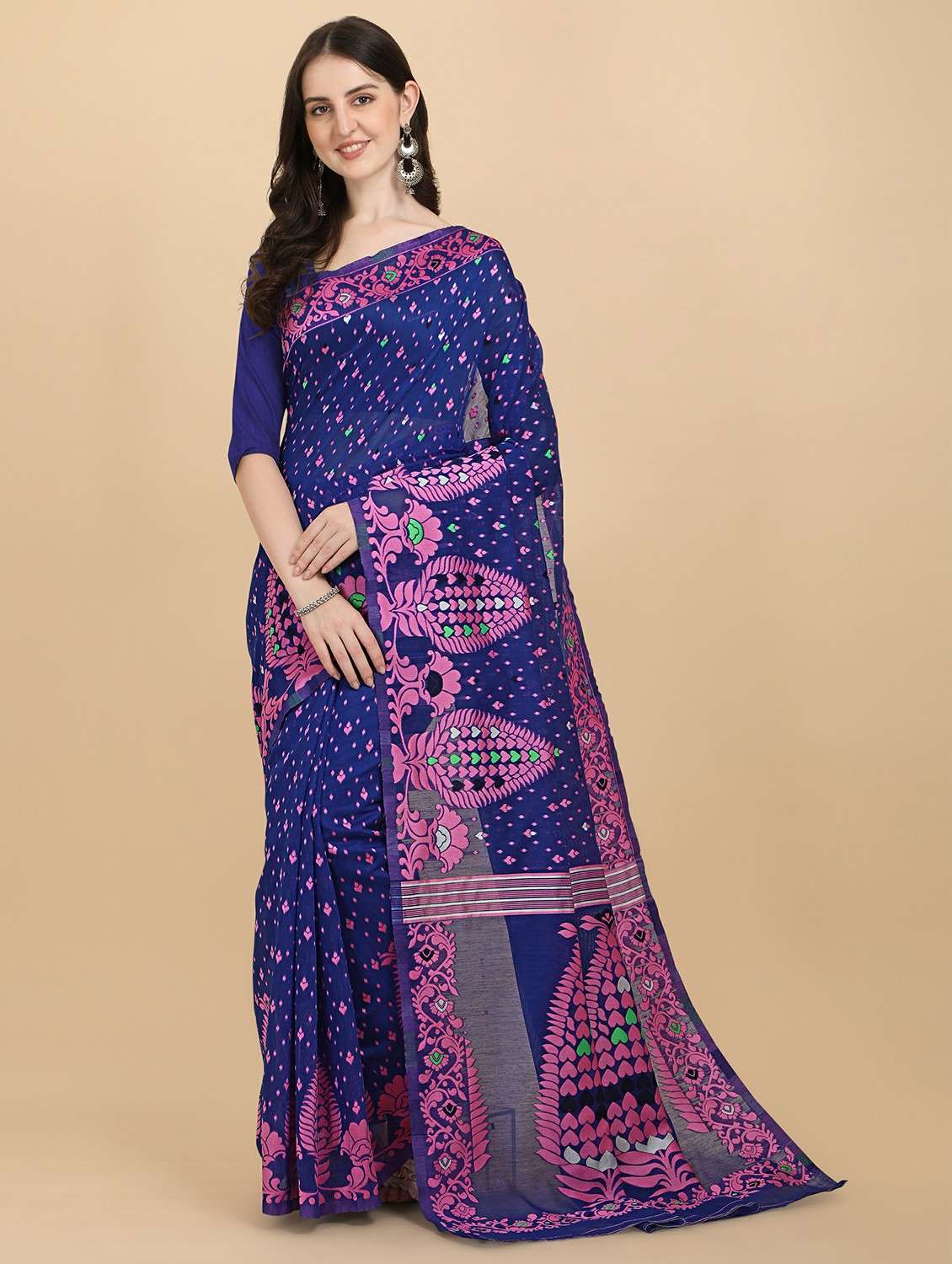 blue jamdani saree with blouse - 20067755 - Zoom Image - 0