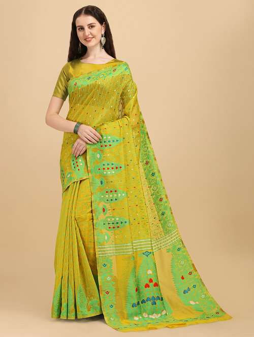 yellow jamdani saree with blouse - 20067766 -  Standard Image - 0
