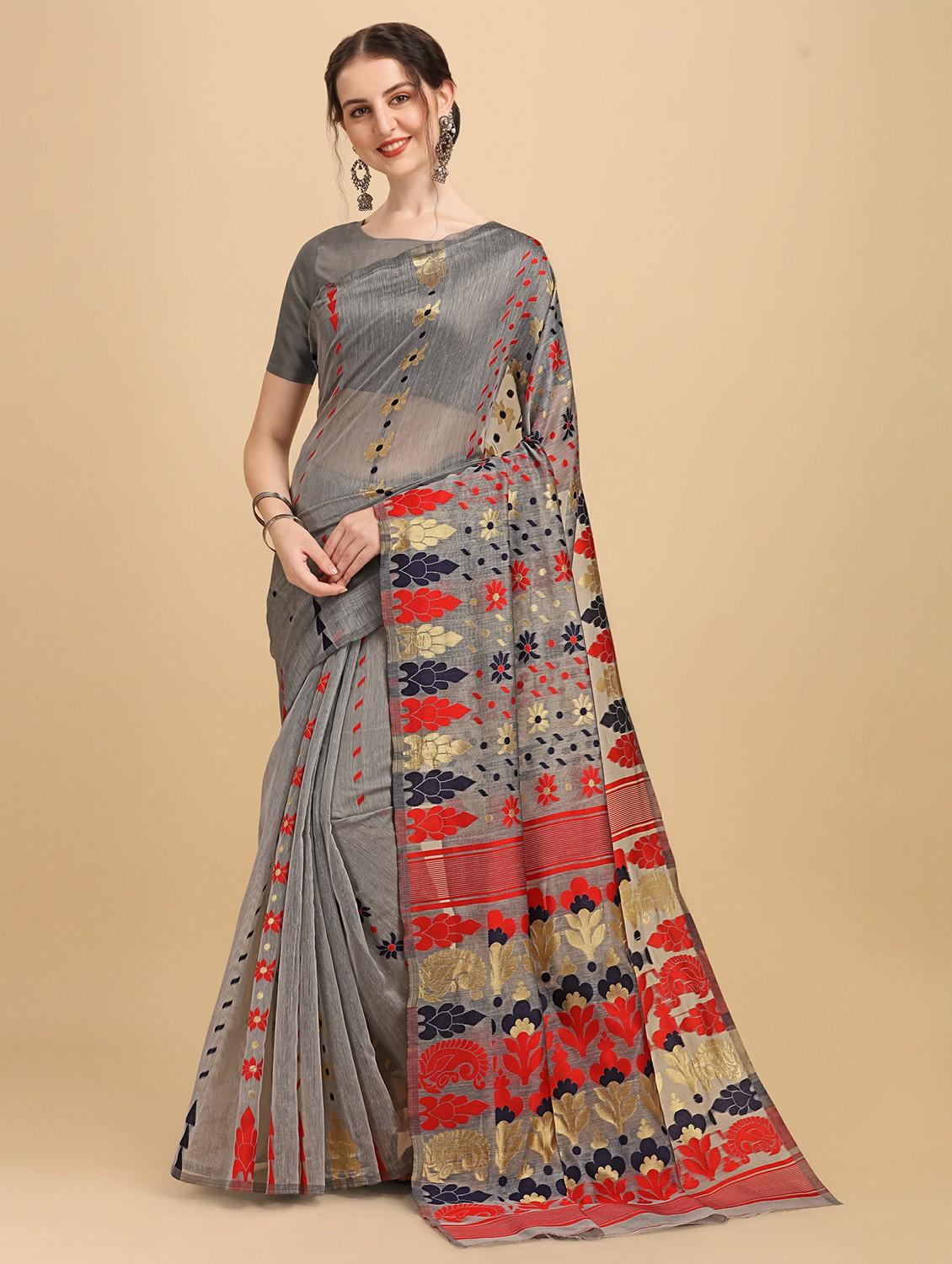 grey jamdani saree with blouse - 20067769 - Zoom Image - 0