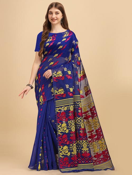 blue jamdani saree with blouse - 20067776 -  Standard Image - 0