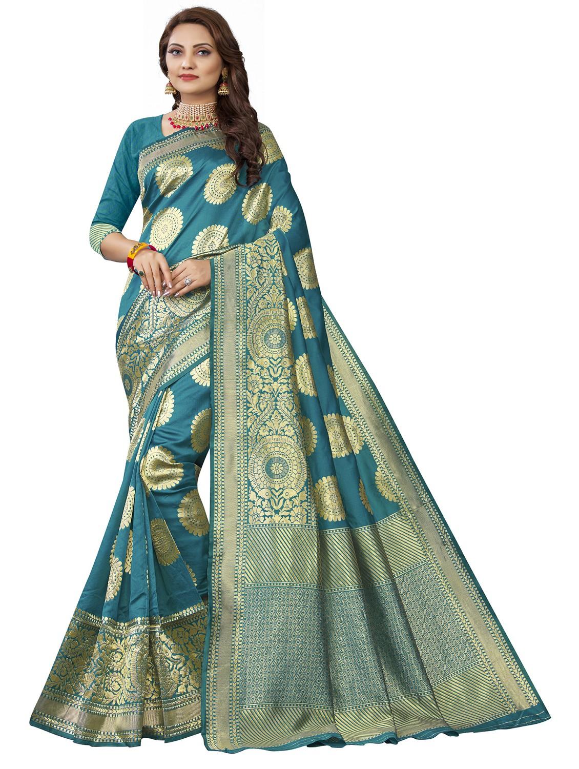 blue banarasi saree with blouse - 20067781 - Zoom Image - 0