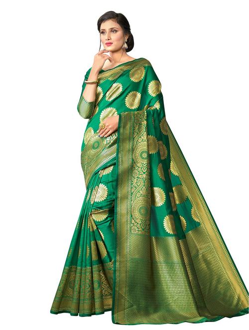 green banarasi saree with blouse - 20067785 - Standard Image - 0